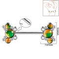 Silver stainless steel nipple ring featuring green opal sunflower and zircon accents - 1.6x14mm (Threadless) / Style 9-Green Glitter