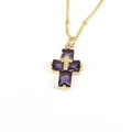 Collana hip hop dorata con pendente a croce in pietra viola per uomo e donna - Viola
