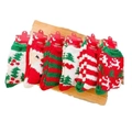 Set of six festive Christmas coral fleece socks in red and green holiday patterns - One Size / Cardboard Packaging Style