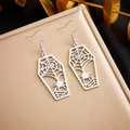 Silver gothic spider web coffin earrings crafted in stainless steel with hook closure - Hollow Coffin Spider Web Style (E5782 Steel Color)