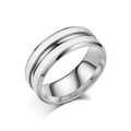 Minimalist brushed titanium steel ring for men and women with center groove in silver finish - US 6 / Silver
