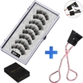 Magnetic eyelash set with five pairs of lashes and a rose gold applicator tool - Natural Long Style With Black Clip (MB8K-5)