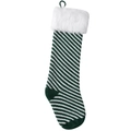 Green and white striped knit Christmas stocking with fluffy white faux fur trim and loop - Green and White Striped