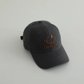 Close-up of charcoal grey baseball cap with brown embroidered wink face and LAUGHTY text - 52-54cm (3-8 Years) / Brown