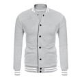 Men's light gray baseball jacket with fleece lining and white stripe trim details - Light Gray