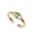 Adjustable evil eye ring in gold plating with a sparkling green zircon center stone - Green Stone Evil Eye
