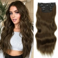 Detail of dark brown wavy hair extensions showing the secure five-clip attachment system - Deep Brown (4322-9#)