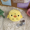 Detailed view of yellow plush chick coin purse with metal zipper and hanging chain charm - Chicken