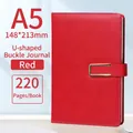 Red A5 PU leather notebook with U-shaped gold metal buckle, 220 pages, 148x213mm - A5 Red Metal Buckle