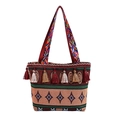 Ethno-Schultertasche mit bunten geometrischen Mustern und Fransen auf weißem Hintergrund - Stil 1