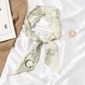 Elegant beige silk ribbon scarf with green floral pattern and letter G design - Letter G-Green Plant