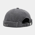 Detailed view of the vintage shark embroidery on a grey washed cotton docker hat - Adjustable / Gray