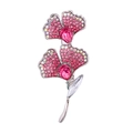 Silver-tone ginkgo leaf brooch with teardrop pink crystals and rhinestone inlay - Ginkgo Leaf Pink Gem Style (HC0548)