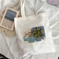 Artistic Van Gogh canvas tote bag featuring sunflower figure print on white fabric - Violence/Suicide Suggestion Pattern