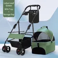 Lotus Green folding pet stroller set with detachable carrier, tray and storage bag - With Tray + Storage Bag / Green (Separable)