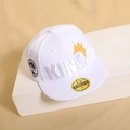 Detailed embroidery of King text and orange crown on white flat brim baseball cap - 48-54cm (2-8 Years) / White