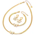 Golden butterfly jewelry set with shell inlay including necklace, bracelet and earrings - Butterfly Jewelry Set / Gold