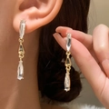 Elegant gold drop earrings with transparent faceted stones in a long tassel design - KC Gold Luxury Water Drop Style (12400)