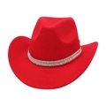 Classic bright red felt western cowboy hat with sparkling rhinestone and pearl hat band - One Size / Red