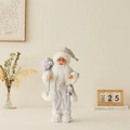 Elegant standing Santa Claus figurine in silver and white costume for Christmas decor - Silver Outfit / 45cm High