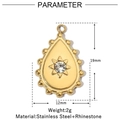 Detaillierte Maße des goldenen Tropfenanhängers mit Strassstern und Abmessungen - Sternstrahl Wassertropfen-VG865