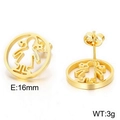Pendientes de botón dorados huecos de 16mm con silueta minimalista de una niña - Estilo de Niña Hueca (KE62391-K) / Dorado