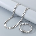 Set collana e bracciale a catena cubana in acciaio inossidabile argento lucido - Bracciale 20CM / 9mm Argento