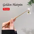 Classic gold hairpin with white flower and green leaf drop in Chinese retro style - 62# Gold Hairpin