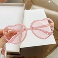 Pink heart-shaped sunglasses for girls featuring decorative golden bee accents - Pink Frame / Pink Lens