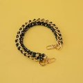 Short 40cm woven camo green and black bag strap with gold chain links and snap hooks - Improved Version / Unakite