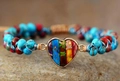 Handmade woven emperor stone heart bracelet with turquoise beads and bohemian style - Vertical Rainbow Blue