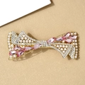 Elegant gold bow hair clip with pink crystals and white pearls in a butterfly shape - Qing Ni Cherry Blossom Pink