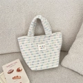 Cute plush striped tote bag with colorful pastel pattern and white fabric label - Iridescent Milky White