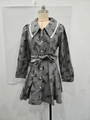 Detail of grey floral dress featuring white lace lapel collar and waist belt decoration - S / Grey(In Stock)