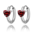 Silver hoop earrings featuring heart-shaped red zircon stones in a minimalist design - Silver-Red Zircon