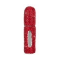 Detailed view of red rhinestone refillable perfume atomizer with oval window - 5ml / Red
