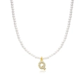 Faux pearl necklace featuring a gold letter Q pendant with cubic zirconia stones - Letter Q
