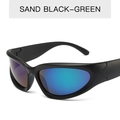 Y2K steampunk cycling sunglasses in sand black frame with green mirrored lenses - Sand Black / Green Mirror