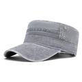 Faded grey washed cotton cadet cap with contrast stitching and metal side eyelets - Light Gray