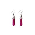 Detailed view of rose purple hexagonal crystal earrings with silver filigree tops - Rose Striped Agate