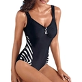 Maillot de bain une pièce noir à col en V avec empiècements zèbre pour vacances à la plage - S / Noir