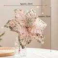 Sparkling rose gold artificial Christmas flower with gold sequins and 25cm stem - Style J-Rose Pink Gold / Approx. 20x25cm