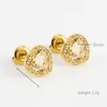 18K gold plated stainless steel heart shaped stud earrings with sparkling zircon - Heart Stud Earrings (White Zircon)