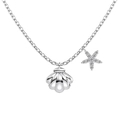 S925 sterling silver shell necklace with sparkling starfish pendant in silver finish - 925 Silver / Platinum Shell Starfish Double Pendant (DY190815-S-W-WH)