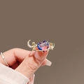 Golden alloy ring with heart-shaped blue-purple gradient gemstone and star-moon details - 238# Heart