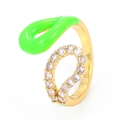 Gold open ring with vibrant green enamel and sparkling micro-inlaid cubic zirconia stones - Green