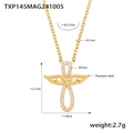 Halskette aus Titanstahl in Gold mit Zirkon-Engelsflügeln und Kreuzanhänger, 42+5cm - Engelsflügel Halskette / Gold