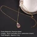 Collana in acciaio al titanio dorato con pendente a cuore in zircone viola e catena 45cm - Halo Tondo Semplice (紫锆22号A901)