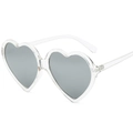 Fashionable heart-shaped sunglasses with transparent frames and light grey lenses - Transparent Frame Silver Mirror Lens