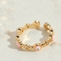 Adjustable 14K gold plated ring featuring pink evil eye charms and sparkling zircons - Pink